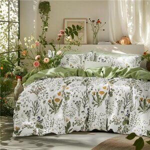 Bedsure Duvet Cover Queen Size - 100% Cotton Reversible Floral Queen Duvet